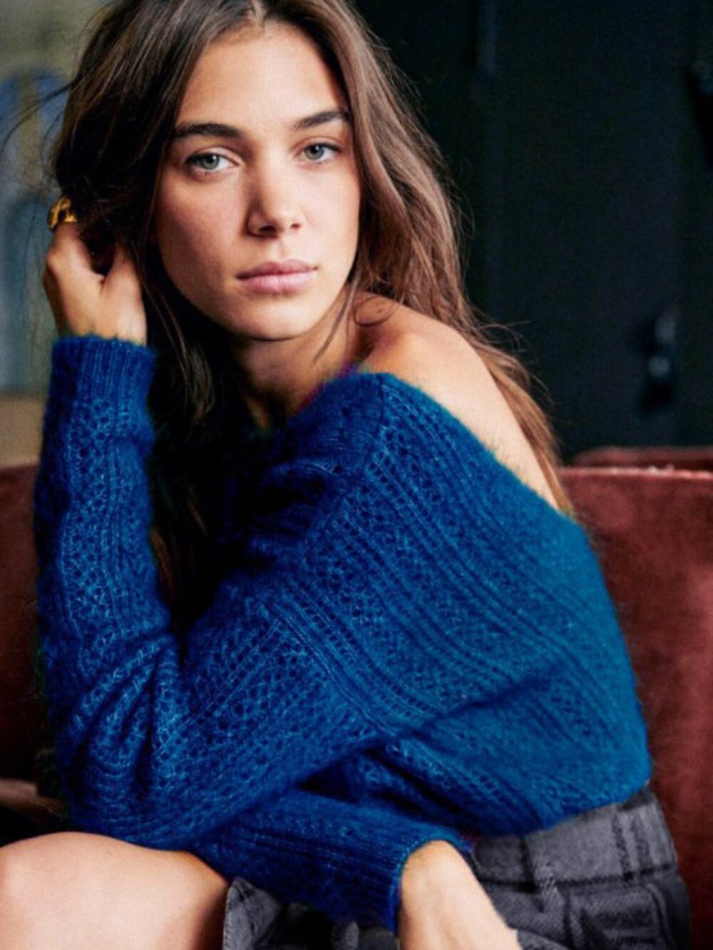 Rare! EUC Sezane Malou Mohair Wool V-Back Sweater Cobalt Blue Small